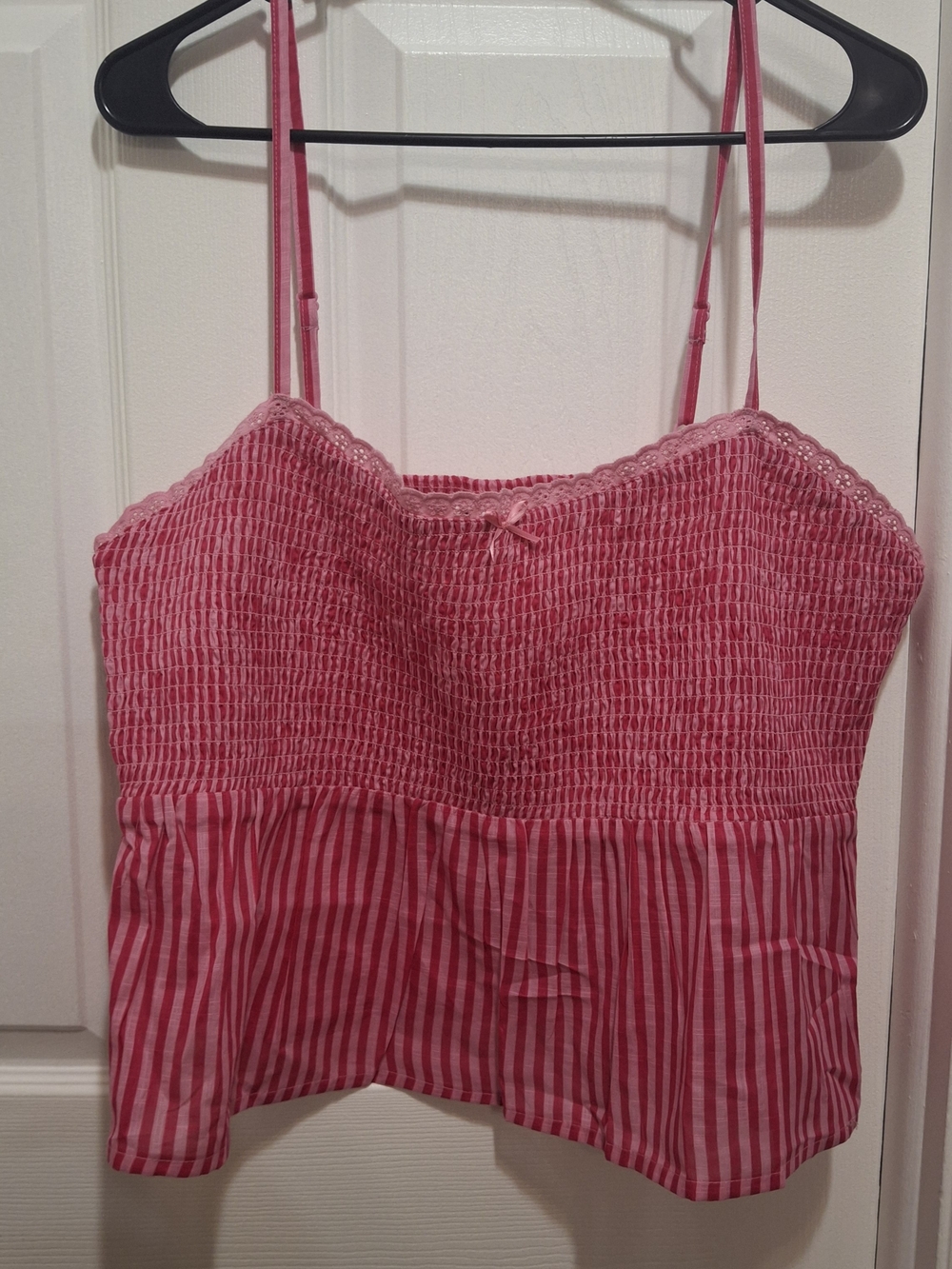 Pink & Hot Pink Striped Smocked Peplum Cami - No Boundaries